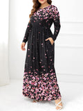 Plus Size Round Neck Maxi Dress with Pockets - Trendsi