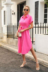 Tied Button Up Shirt Dress - Trendsi - Flyclothing LLC