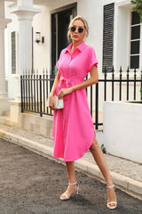Tied Button Up Shirt Dress - Flyclothing LLC