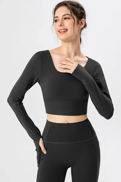 Square Neck Crisscross Active T-Shirt - Trendsi - Flyclothing LLC