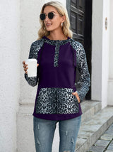 Leopard Raglan Sleeve Hoodie - Trendsi - Flyclothing LLC