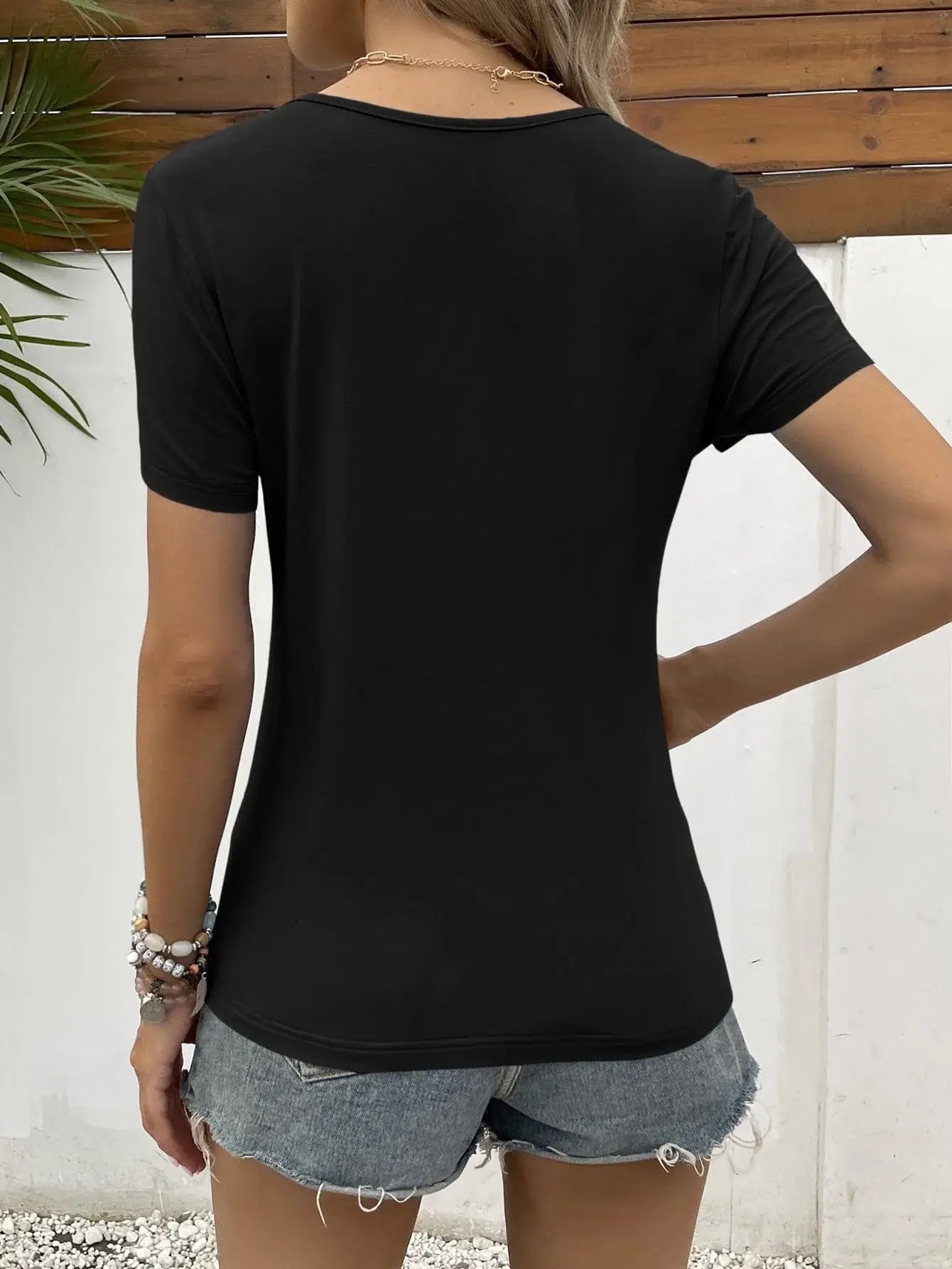 Lace Trim V-Neck Short Sleeve Blouse - Trendsi - Flyclothing LLC
