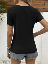 Lace Trim V-Neck Short Sleeve Blouse - Trendsi - Flyclothing LLC