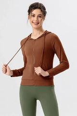 Drawstring Zip Up Hooded Active Outerwear - Trendsi - Flyclothing LLC