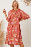 Floral Tie Neck Half Sleeve Dress - Trendsi
