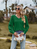Swiss Dot V-Neck Long Sleeve Blouse - Trendsi - Flyclothing LLC