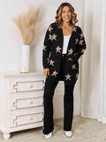 Star Pattern Open Front Cardigan with Pockets - Trendsi