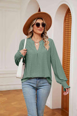Notched Neck Flounce Sleeve Blouse - Trendsi