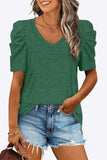 V-Neck Puff Sleeve Tee - Trendsi - Flyclothing LLC