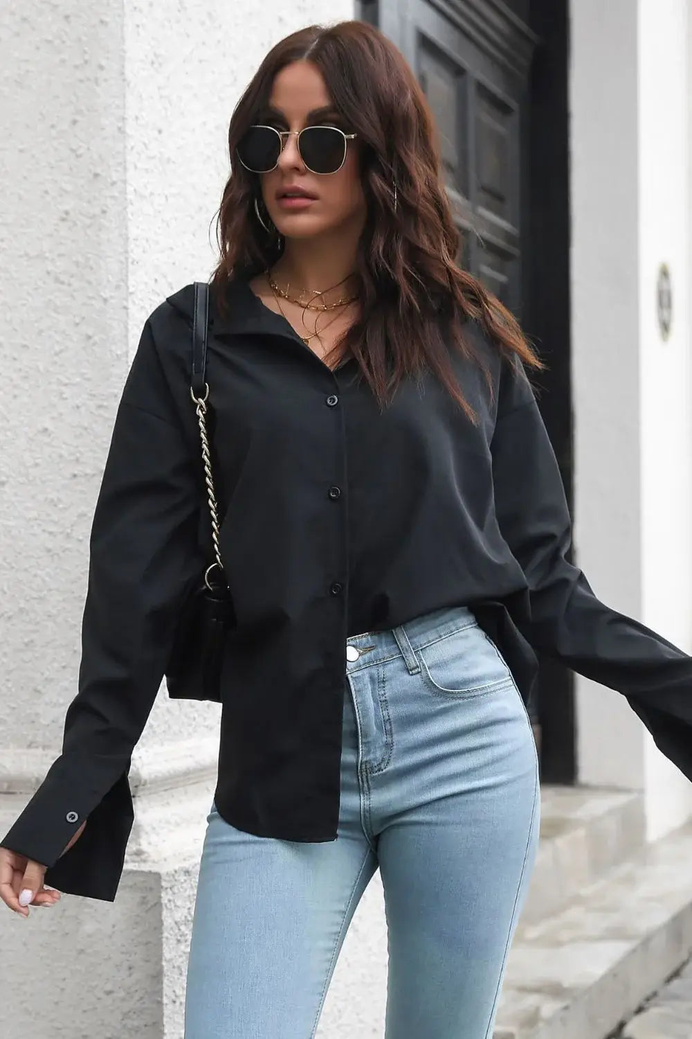 Dropped Shoulder Longline Shirt - Trendsi - Flyclothing LLC