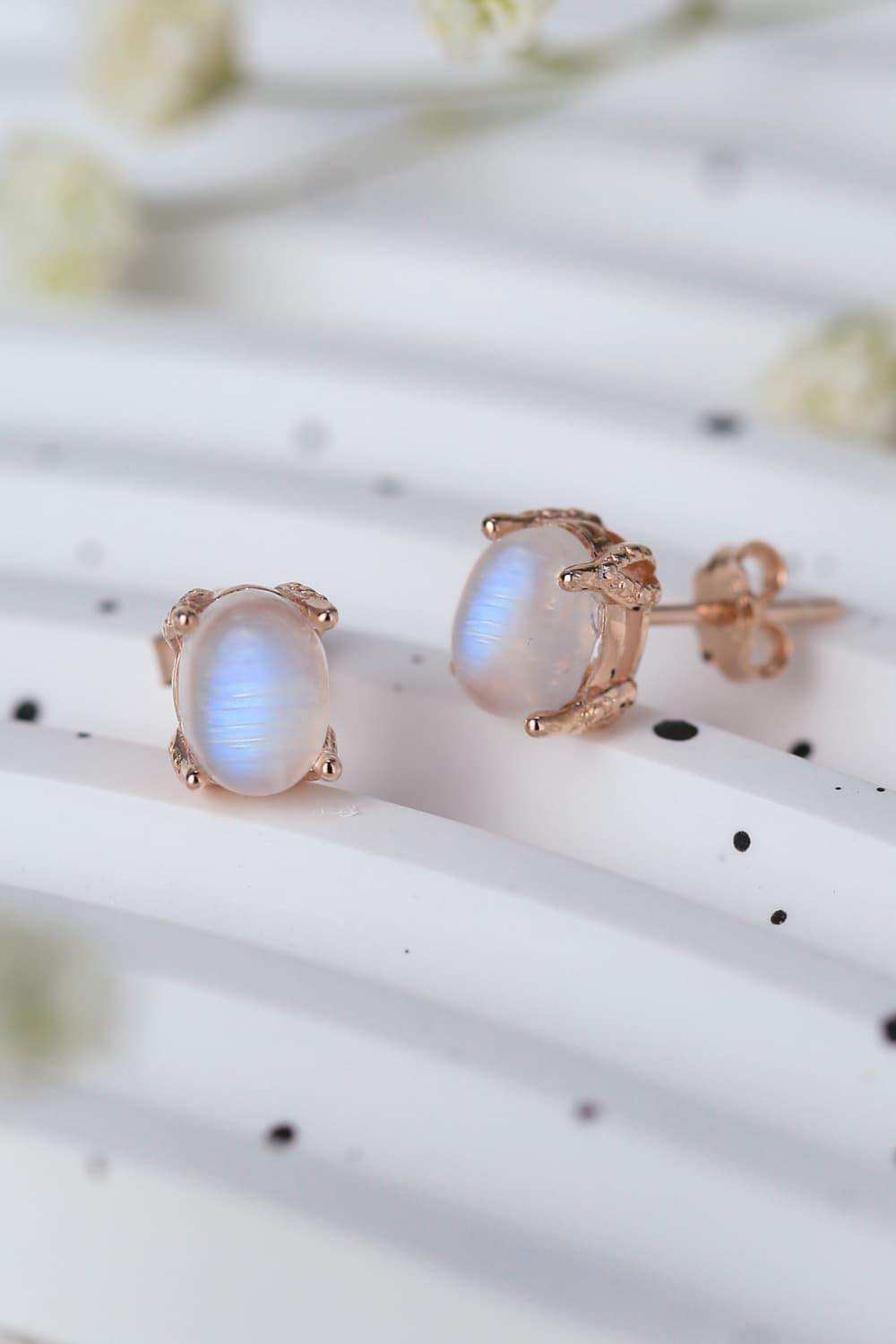 High Quality Natural Moonstone 925 Sterling Silver Stud Earrings - Trendsi - Flyclothing LLC