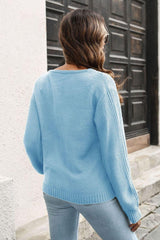 Ribbed Scoop Neck Long Sleeve Pullover Sweater - Trendsi