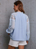 Crochet Tassel Tie Neck Long Sleeve Blouse - Trendsi - Flyclothing LLC