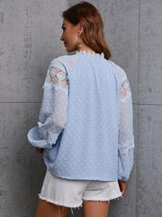 Crochet Tassel Tie Neck Long Sleeve Blouse - Trendsi