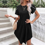 Round Neck Petal Sleeve Dress with Pockets - Trendsi - Flyclothing LLC
