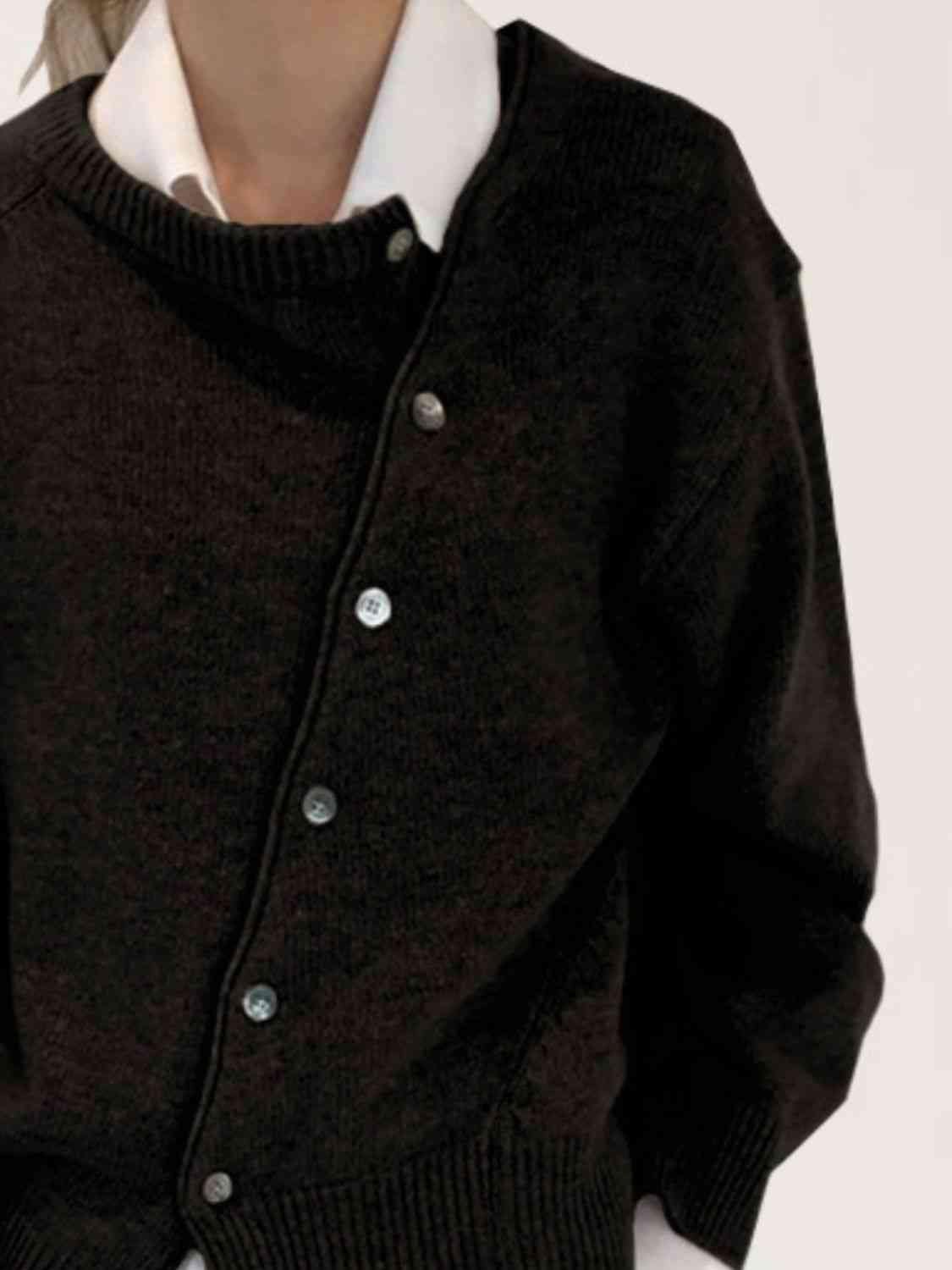 Dropped Shoulder Buttoned Cardigan - Trendsi