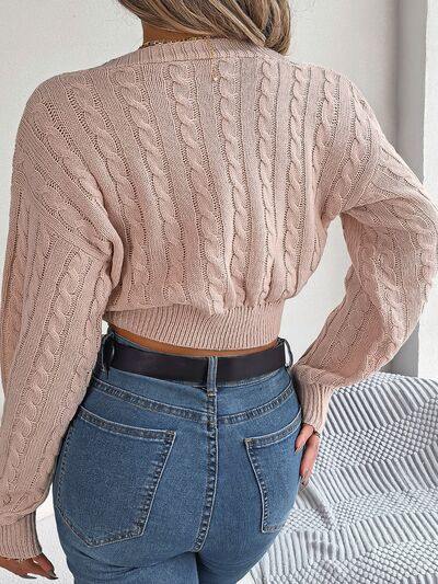 Twisted Cable-Knit V-Neck Sweater - Trendsi
