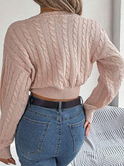 Twisted Cable-Knit V-Neck Sweater - Trendsi