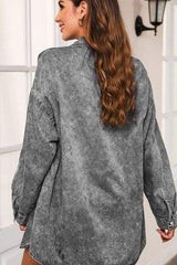 Button Up Dropped Shoulder Denim Top - Trendsi - Flyclothing LLC
