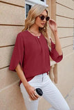 Round Neck Slit Half Sleeve Top - Trendsi
