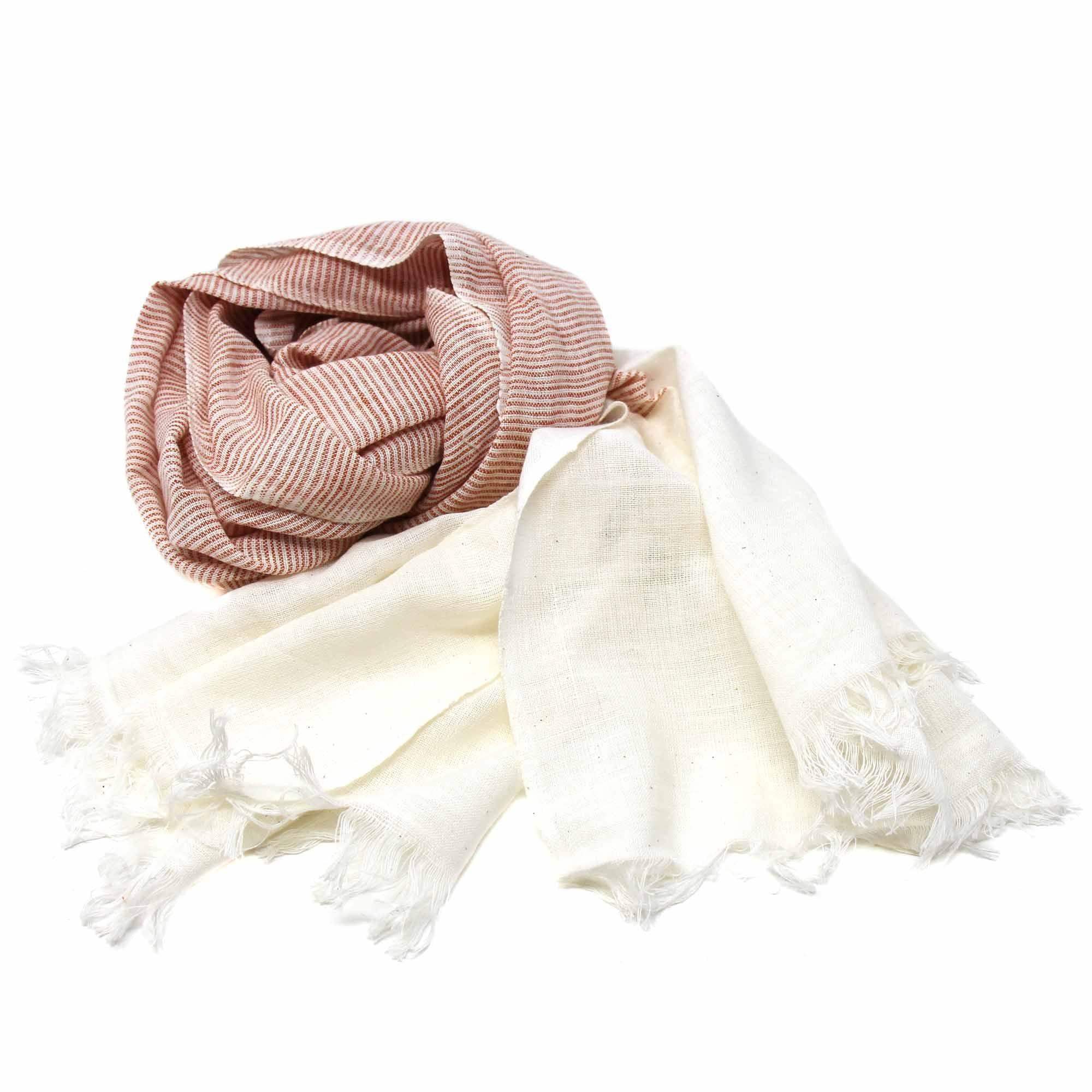 Hand-dyed Cotton Scarf, Rust & Cream with Fringe - Asha Handicrafts - Flyclothing LLC
