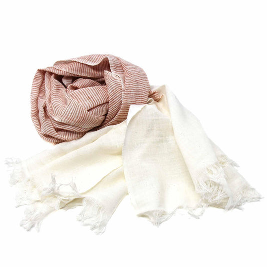 Hand-dyed Cotton Scarf, Rust & Cream with Fringe - Asha Handicrafts