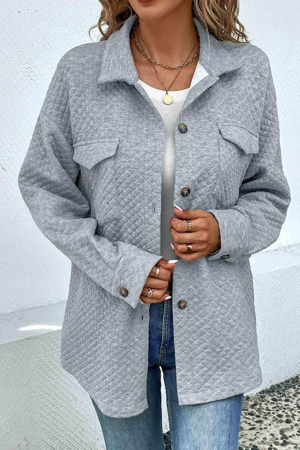 Button Down Collared Jacket - Trendsi - Flyclothing LLC