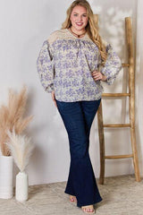 Hailey & Co Full Size Lace Detail Printed Blouse - Trendsi