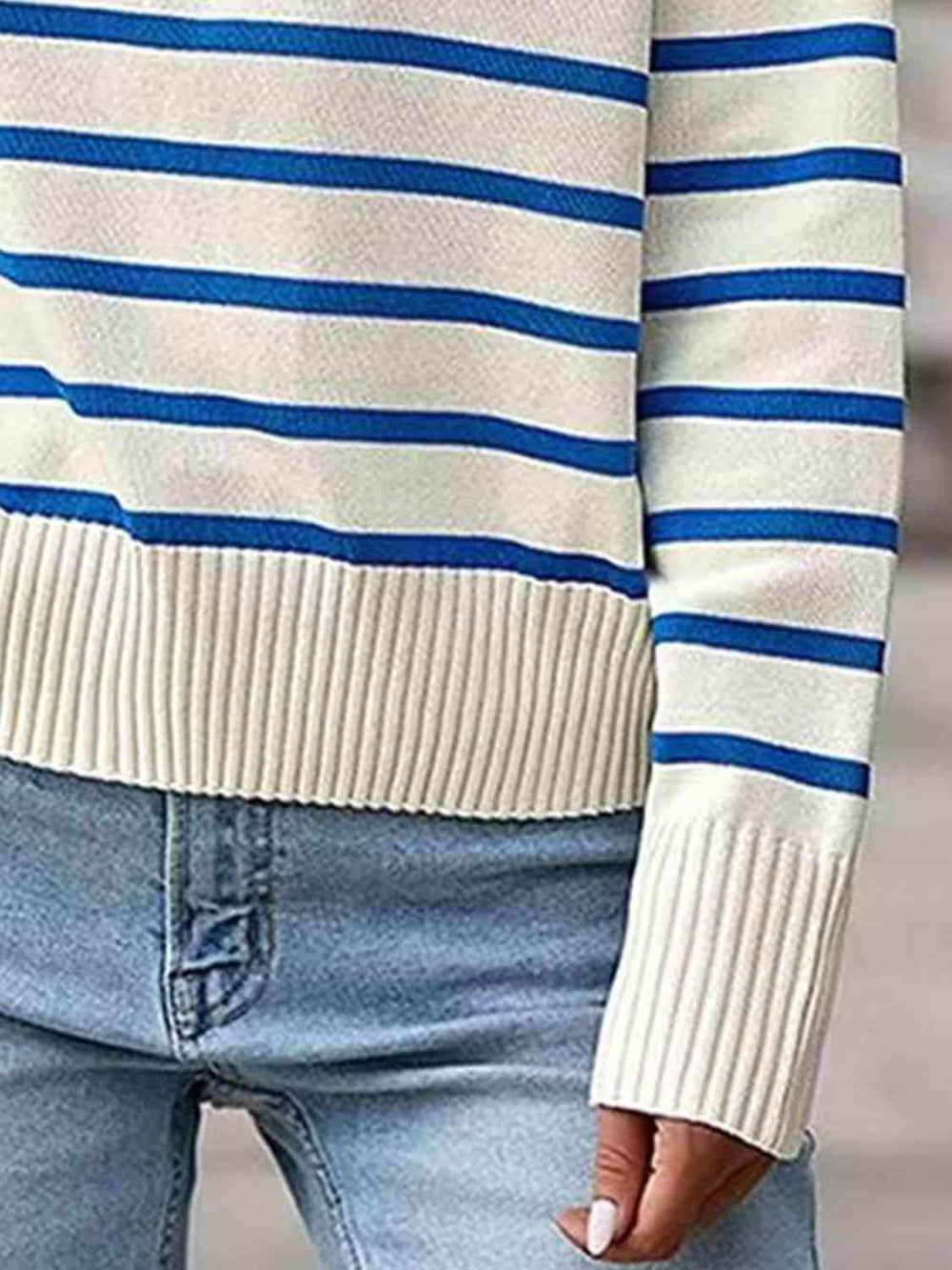 Striped Collared Neck Knit Top - Trendsi - Flyclothing LLC
