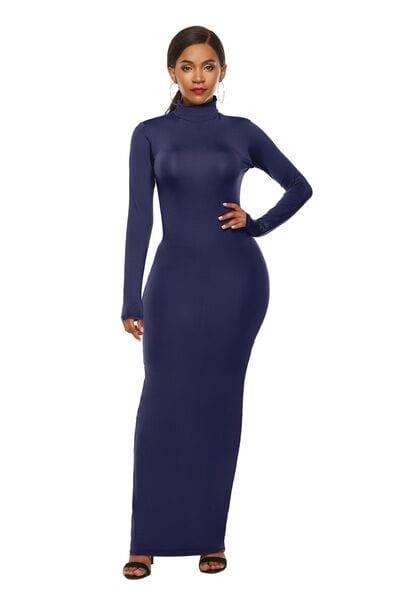 Mock Neck Long Sleeve Maxi Slim Dress - Trendsi - Flyclothing LLC
