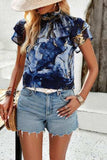 Printed Ruffled Mock Neck Blouse - Trendsi - Flyclothing LLC