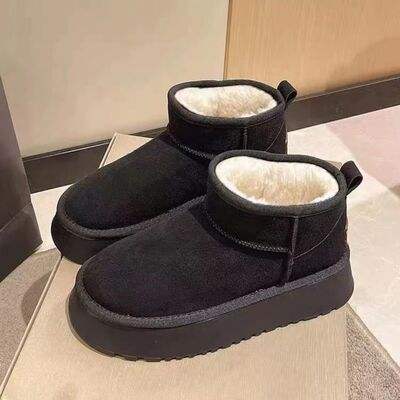 Fleece Lined Chunky Platform Mini Boots - Trendsi - Flyclothing LLC