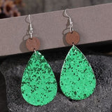 Sequin PU Leather Wooden Dangle Earrings - Trendsi