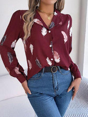 Button Up Printed Collared Neck Shirt - Trendsi