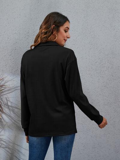 Half Button Dropped Shoulder Blouse - Trendsi