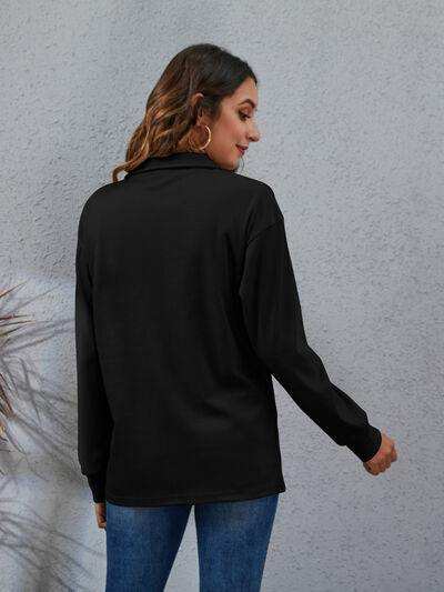 Half Button Dropped Shoulder Blouse - Trendsi - Flyclothing LLC