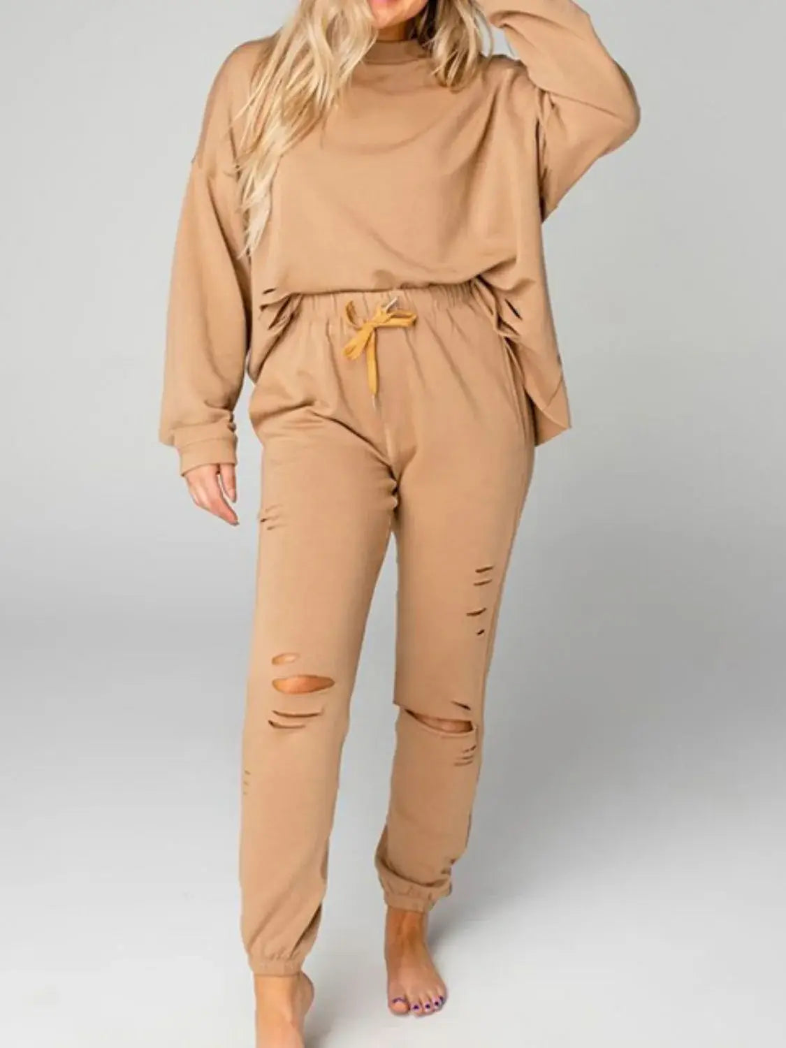 Distressed Sweatshirt and Joggers Set - Trendsi - Flyclothing LLC