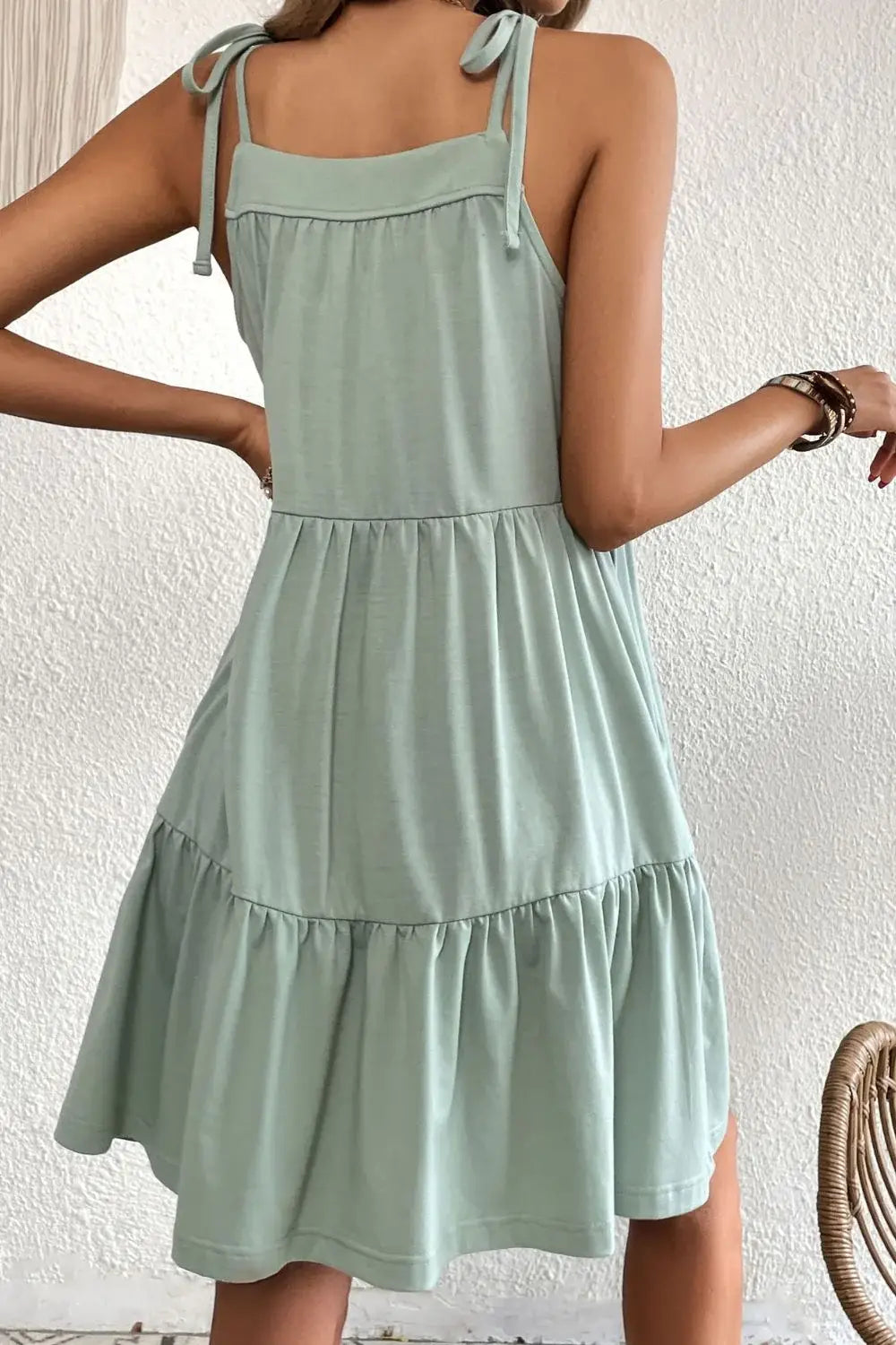 Tie-Shoulder Tiered Dress with Pockets - Trendsi - Flyclothing LLC
