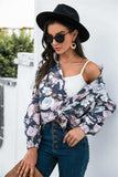Floral Print Mock Neck Button Front Shirt - Trendsi - Flyclothing LLC