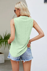 Notched Neck Curved Hem Eyelet Tank - Trendsi - Flyclothing LLC