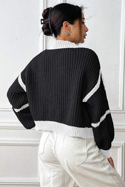 Contrast Open Front Long Sleeve Cardigan - Trendsi - Flyclothing LLC