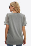 Swiss Dot Puff Sleeve V-Neck Tee - Trendsi
