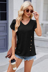 V-Neck Short Sleeve T-Shirt - Trendsi - Flyclothing LLC