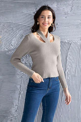 Halter Neck Long Sleeve Sweater - Trendsi