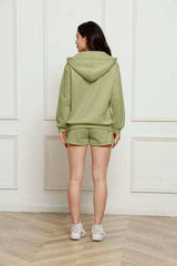 Zip Up Drawstring Hoodie and Shorts Set - Trendsi - Flyclothing LLC
