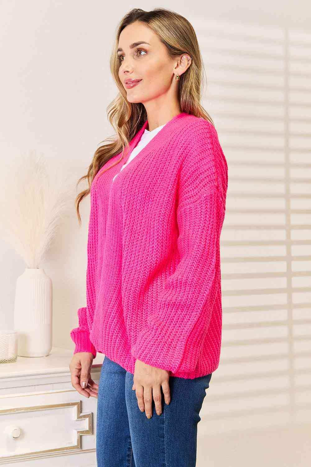 Woven Right Rib-Knit Open Front Drop Shoulder Cardigan - Trendsi - Flyclothing LLC