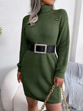Decorative Button Turtleneck Sweater Dress - Trendsi - Flyclothing LLC