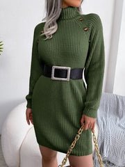Decorative Button Turtleneck Sweater Dress - Trendsi