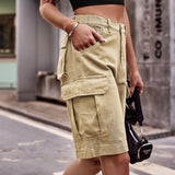 Denim Cargo Shorts with Pockets - Trendsi