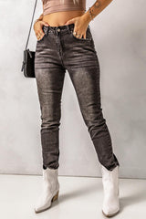 High Waist Raw Hem Skinny Jeans - Trendsi